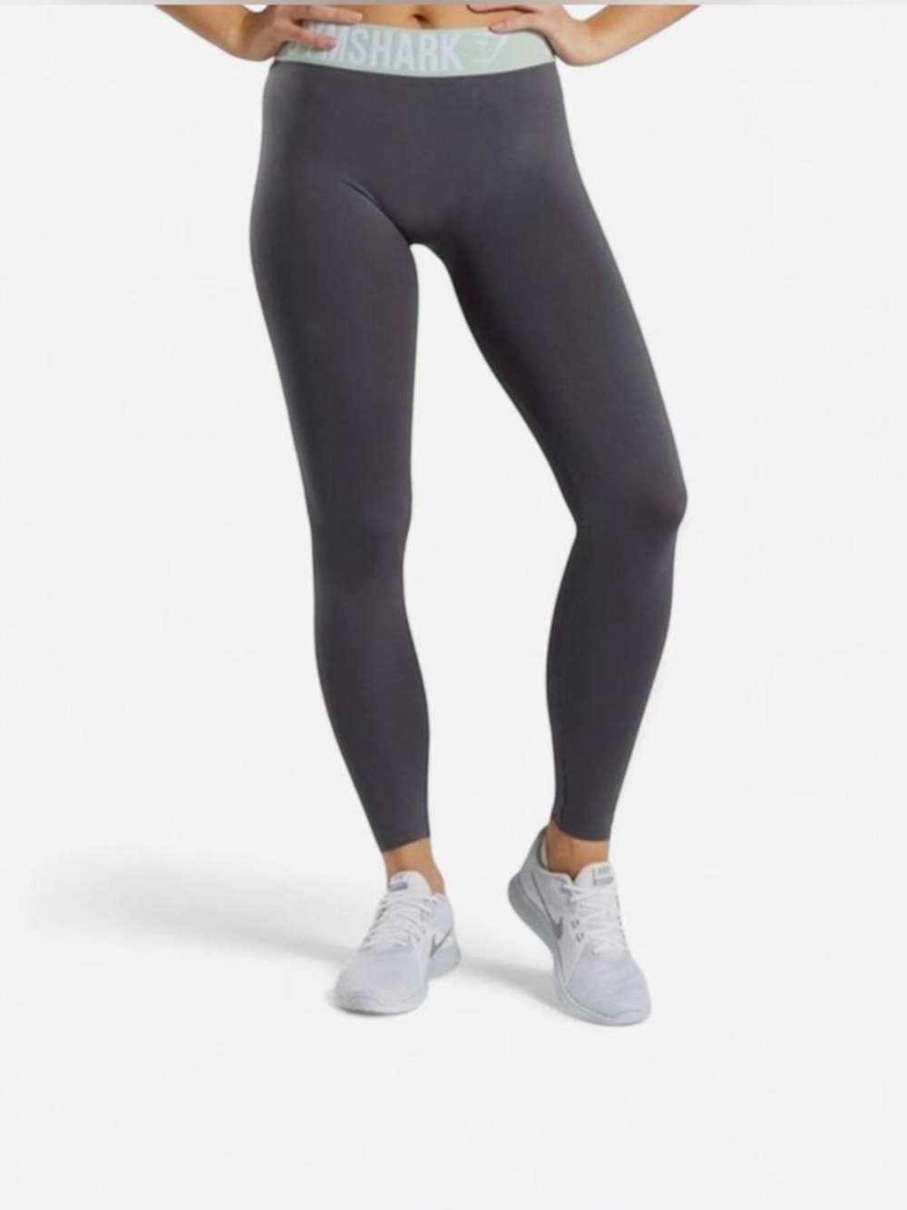 Gymshark Charcoal Gray High-Waist Leggings with Mint Logo Waistband Women’s XS